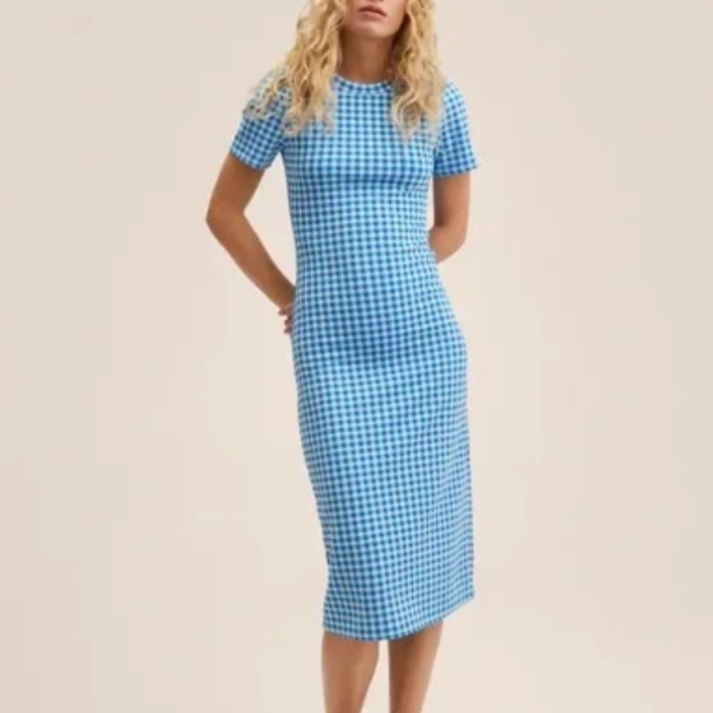 Mango Gingham Style Dress - Blue & White - Size Large